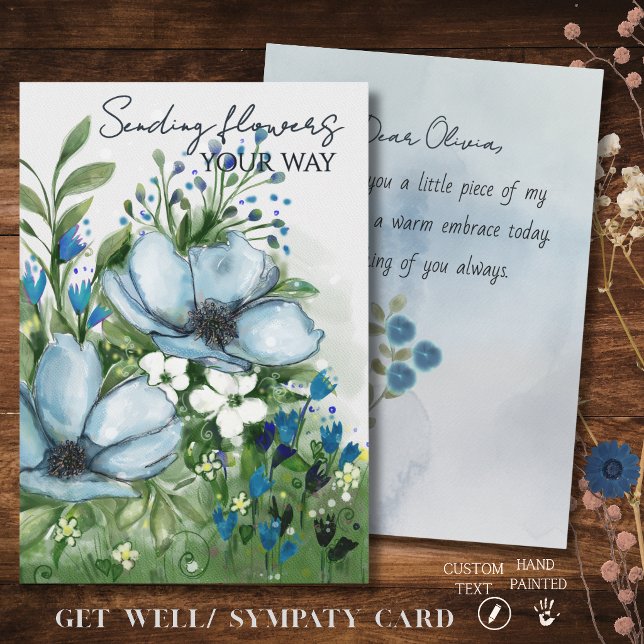 Carte Fleurie 'Envoi de Fleurs Bleus' (Sending Flowers Your Way Blue Floral Card)