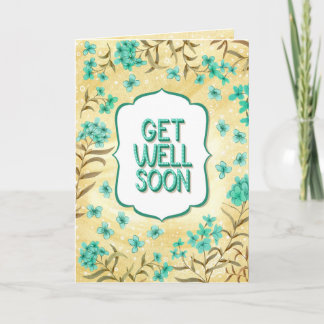 Carte Fleurie Jaune et Turquoise de Bon Rétablisse