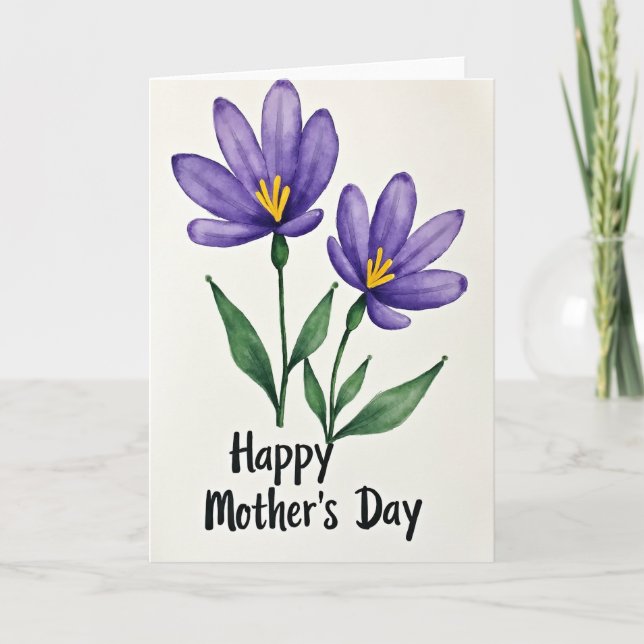 Carte Fleurie Violette Aquarelle (Devant)