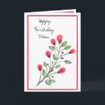 Carte Fleurs à l'aquarelle Joyeux Anniversaire Maman<br><div class="desc">Carte de joyeux anniversaire avec des fleurs rouges et magenta à l'aquarelle pour Mère.</div>