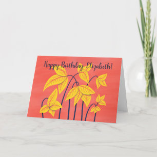 Carte Fleurs Abstraites Corail Jaune Floral Anniversaire