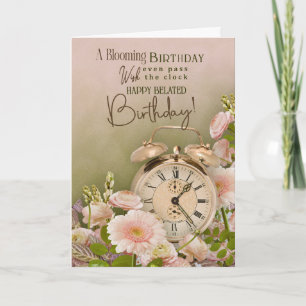 Carte Fleurs Anniversaire Retardé Horloge Vintage