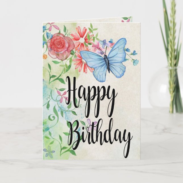 Carte Fleurs aquarelle joyeux anniversaire (Devant)