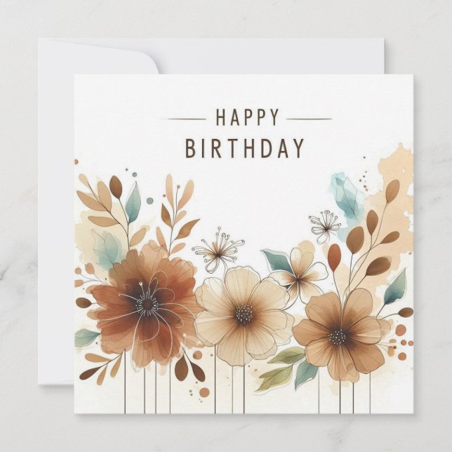 carte fleurs aquarelle joyeux anniversaire (Devant)
