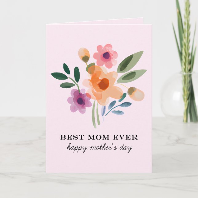 Carte Fleurs aquarelle Meilleure maman pour la fête des  (Devant)