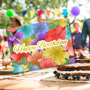 Carte Fleurs Aquarelle Moderne Or Joyeux Anniversaire