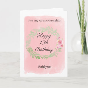 Carte Fleurs aquarelle rose 13ème anniversaire