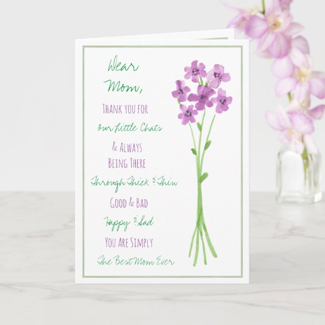 Carte Fleurs Aquarelle Violette Joyeux Anniversaire Mama (Orchidée)