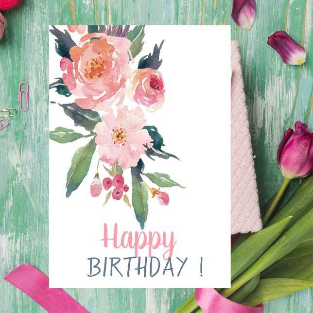 Carte Fleurs Aquarelles Adorables Anniversaire (Créateur téléchargé)