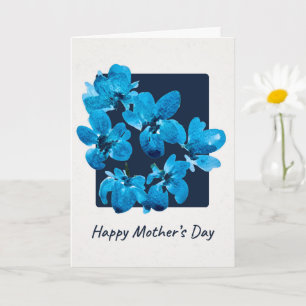 Carte Fleurs aquarelles bleues pour la fête des Mères