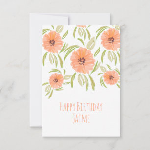 Carte Fleurs aquarelles en pêche pour l'anniversaire de 
