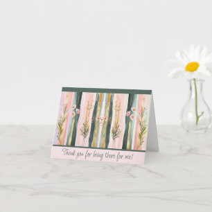 Carte Fleurs aquarelles vertes et pêche aux coups de pin