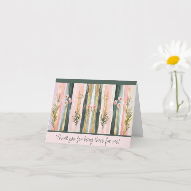 Carte Fleurs aquarelles vertes et pêche aux coups de pin (Petite plante)
