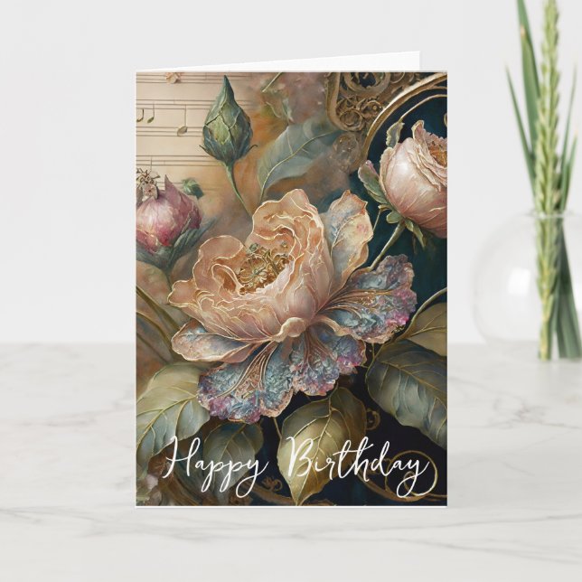 Carte Fleurs baroques anniversaire (Devant)