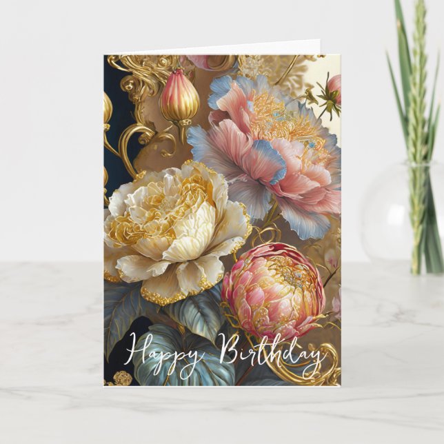 Carte Fleurs baroques anniversaire (Devant)