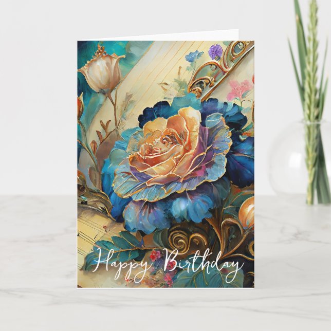 Carte Fleurs baroques anniversaire (Devant)