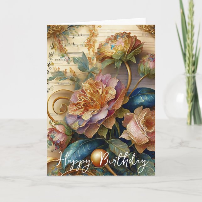 Carte Fleurs baroques anniversaire (Devant)