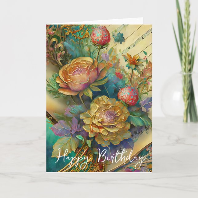 Carte Fleurs baroques anniversaire (Devant)