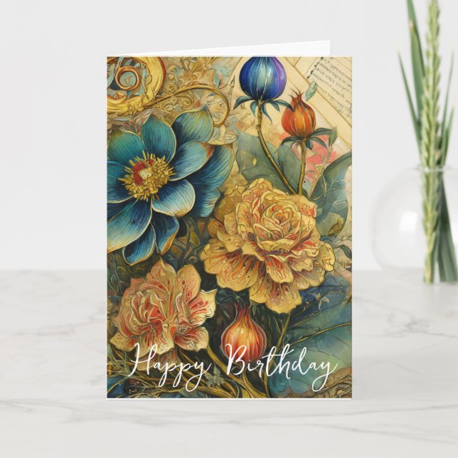 Carte Fleurs baroques anniversaire (Devant)