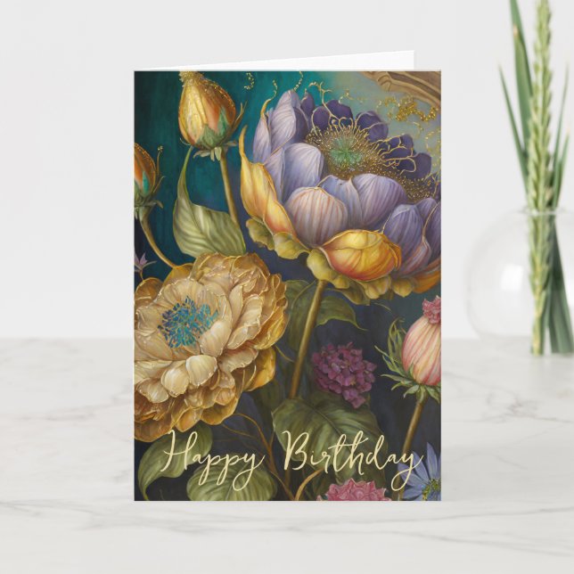 Carte Fleurs baroques anniversaire (Devant)