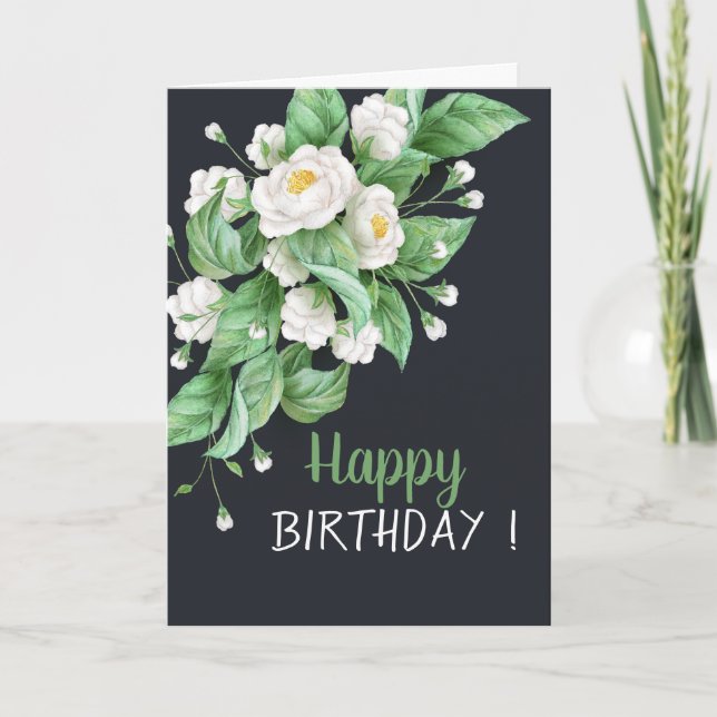Carte Fleurs blanches chic pour anniversaire (Devant)