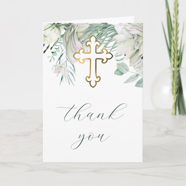 Carte Fleurs blanches et verdure Religieux Merci (Devant)