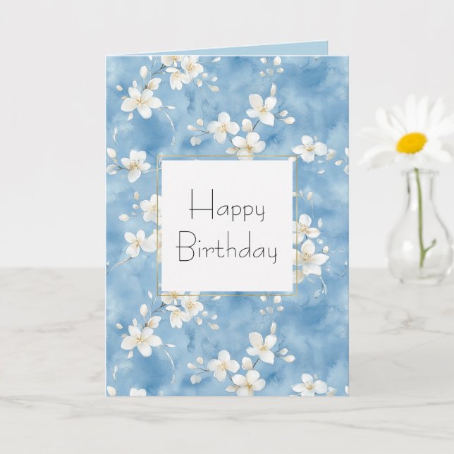 Carte Fleurs blanches jolies bleu ciel Anniversaire (Petite plante)
