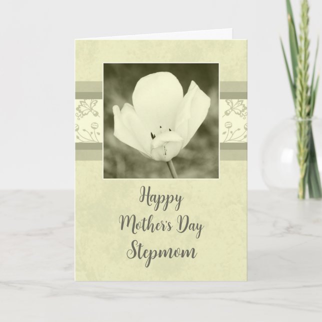 Carte Fleurs blanches Stepmaman Joyeuse fête des mères (Devant)