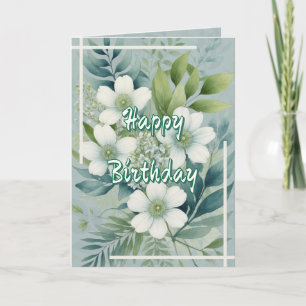 Carte Fleurs blanches sur fond de feuilles vertes pour a