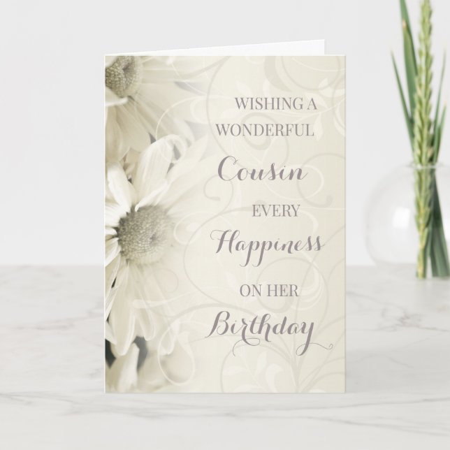 Carte Fleurs blanches vintages Cousin Anniversaire (Devant)