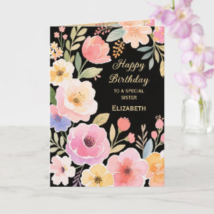 Carte Fleurs bleu jaune rose mignonne Anniversaire de So