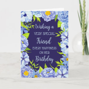 Carte Fleurs bleues Ami Anniversaire