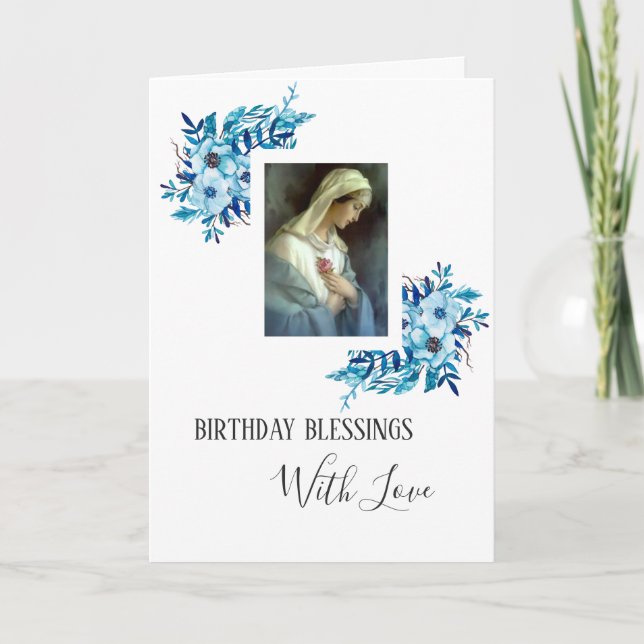 Carte Fleurs Bleues | Anniversaire | Vierge Marie (Devant)