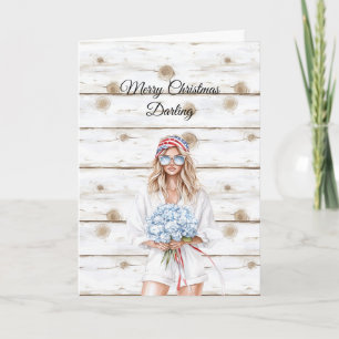 Carte Fleurs Bleues Blondes Noël