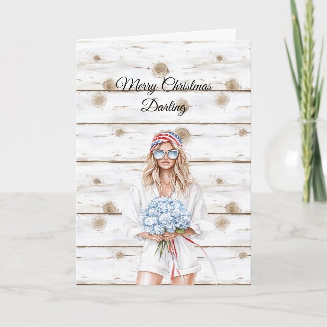 Carte Fleurs Bleues Blondes Noël (Devant)