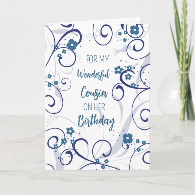 Carte Fleurs bleues Cousin Anniversaire (Devant)