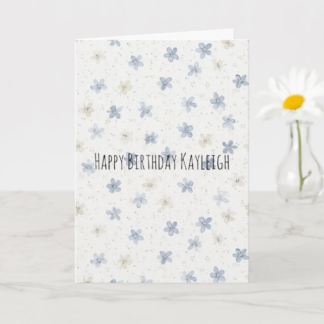 Carte Fleurs Bleues Crème Chic Anniversaire (Petite plante)