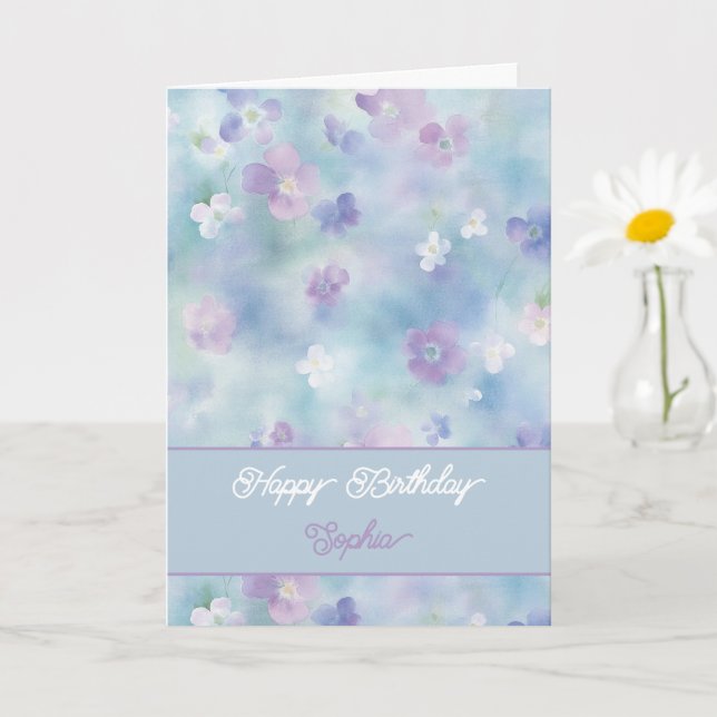 Carte Fleurs Bleues Lavande Blanches Violettes Anniversa (Petite plante)