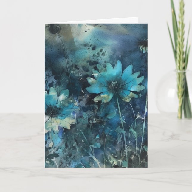 Carte Fleurs bleues Médias mixtes Anniversaire (Devant)