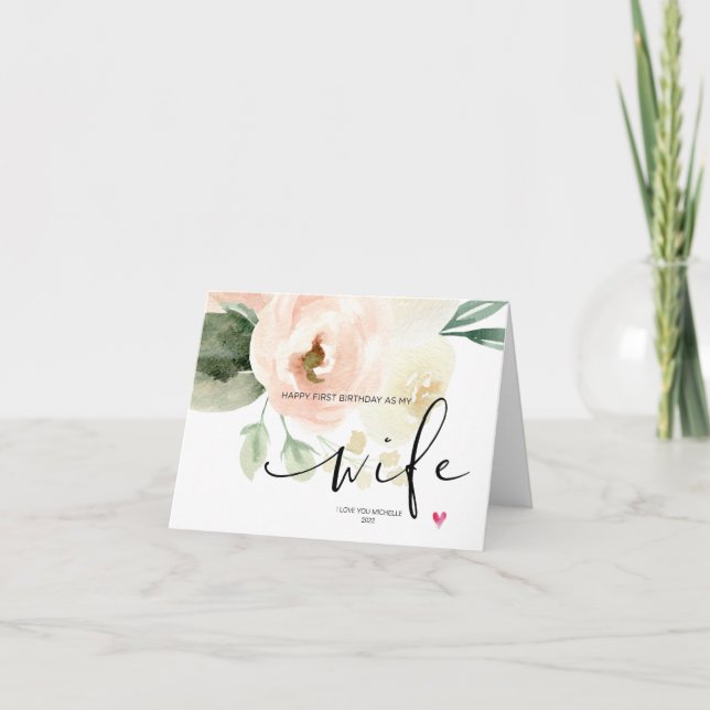 Carte Fleurs Blush Joyeux Premier Anniversaire En Tant Q (Devant)