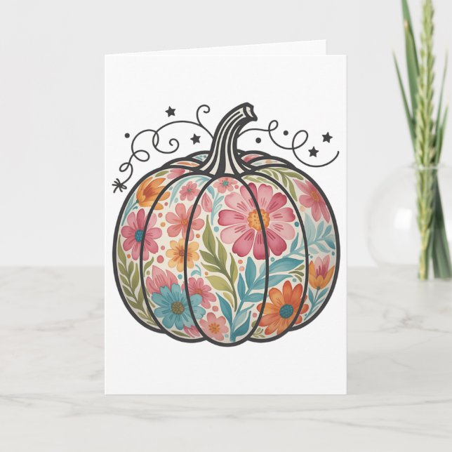 Carte Fleurs Boho Citrouille Préparatoire Automne Thanks (Devant)