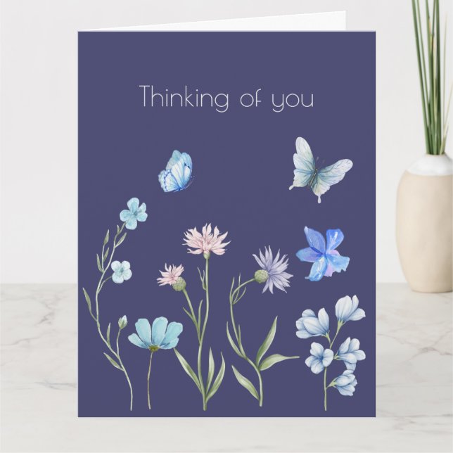 Carte Fleurs Botaniques Bleues Pensées Pour Vous (Devant)