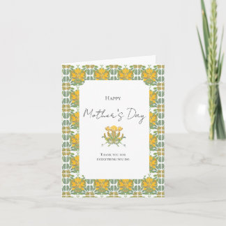 Carte Fleurs botaniques vintage jaune vert pour la fête 