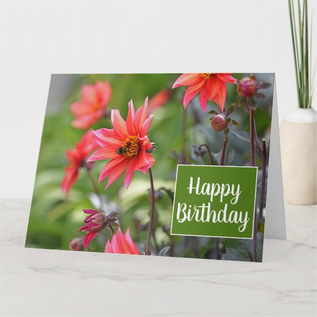 Carte Fleurs Dahlia Roses et Rouges Wisley Joyeux Annive (Devant)