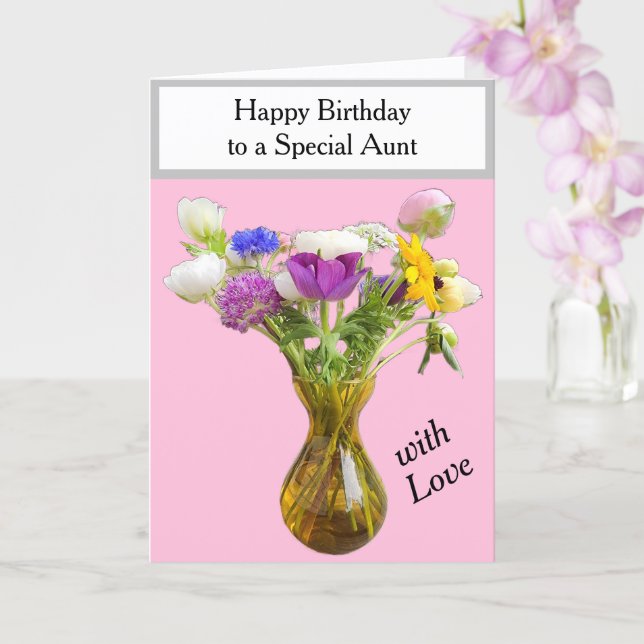 Carte Fleurs d'anniversaire de tante rose (Orchidée)