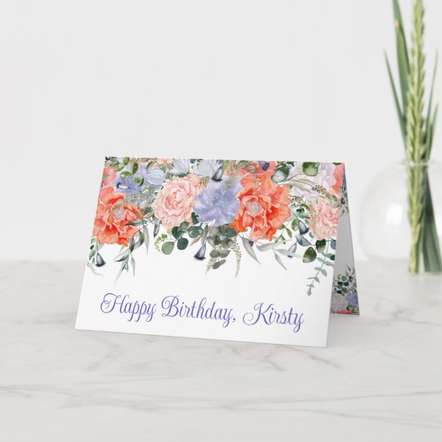 Carte Fleurs d'anniversaire d'été orange et violet à l'a (Devant)