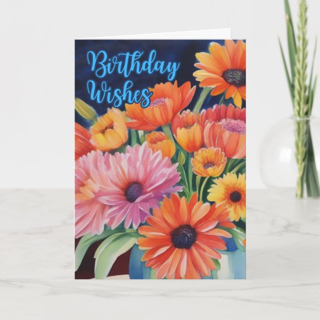Carte Fleurs d'anniversaire en aquarelle (Devant)