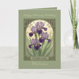 Carte Fleurs d'anniversaire Iris Février Style Art Nouve