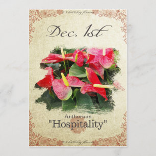 Carte Fleurs d'anniversaire le 1er décembre "Anthurium"