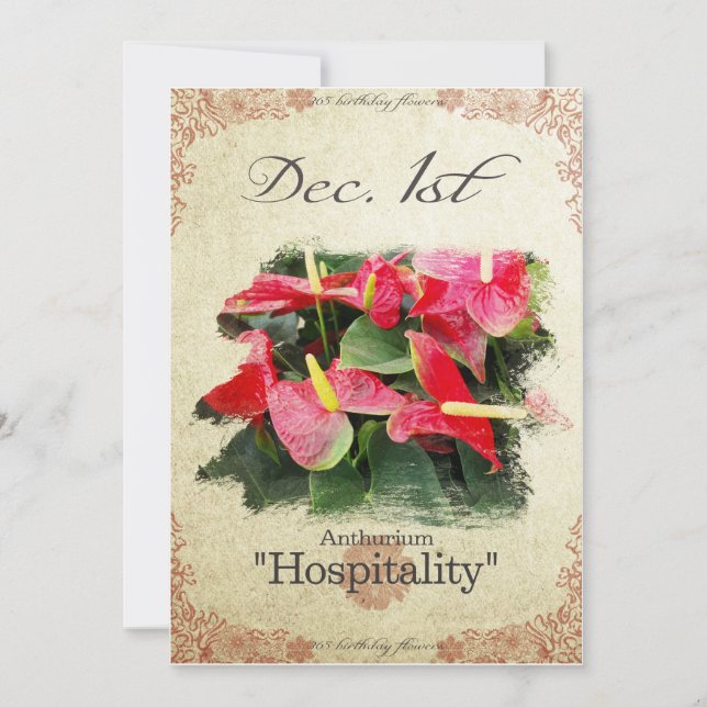 Carte Fleurs d'anniversaire le 1er décembre "Anthurium" (Devant)